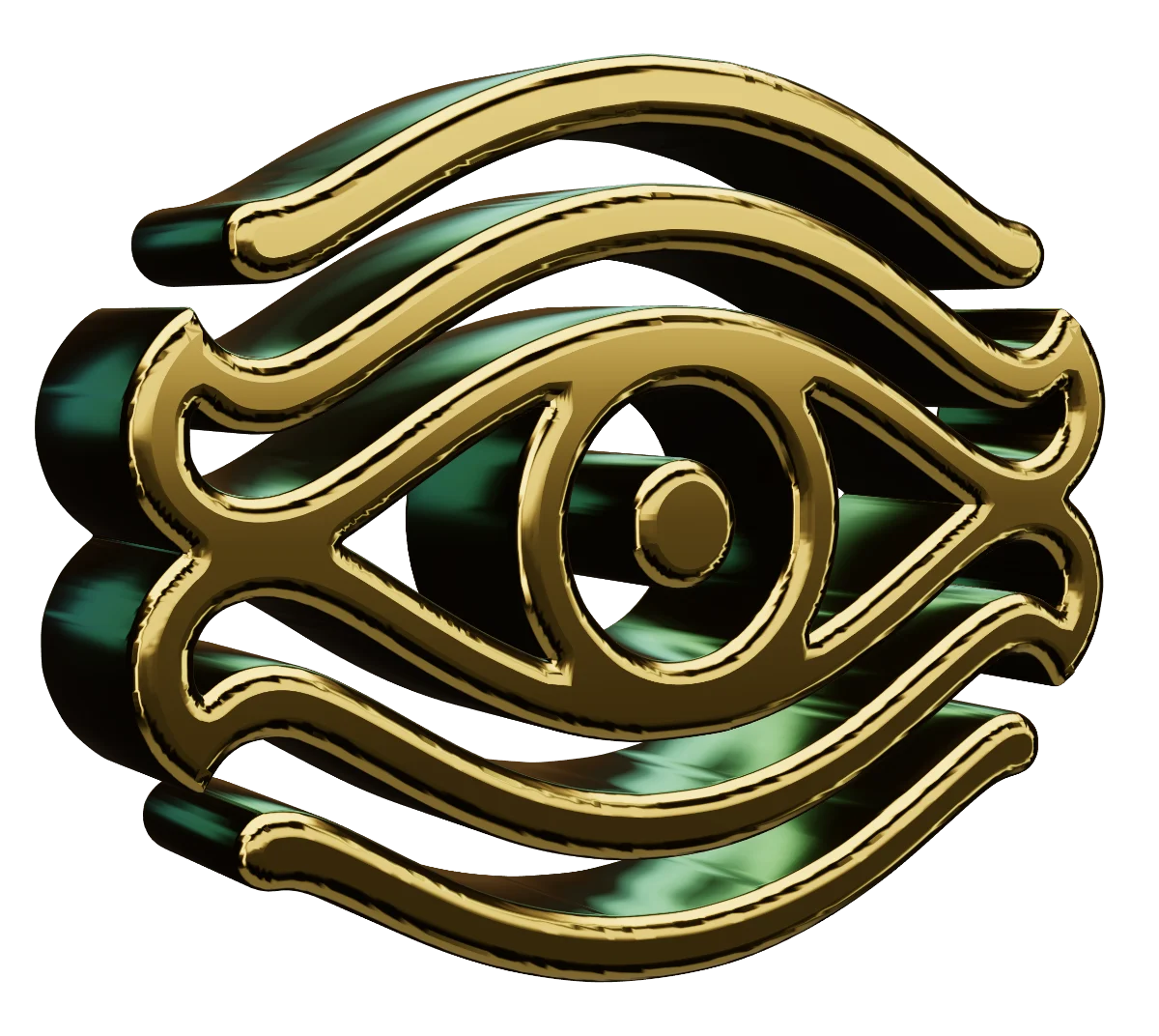 A transparent PNG render of a 3D gold logo, as it comes in the download