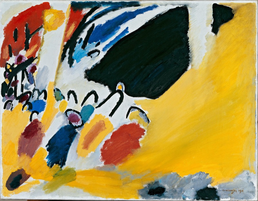 Kandinsky's Impression III (Concert): a black grand piano shape surrounded by fields of yellow